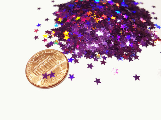 Load image into Gallery viewer, Holographic Laser Violet Purple Star Glitter, 3mm, Solvent Resistant Glitter
