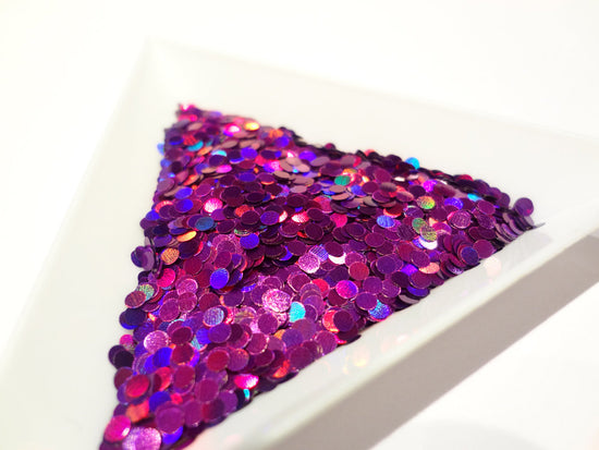 Holographic Laser Violet Purple Circle Glitter, 2mm, Solvent Resistant Glitter