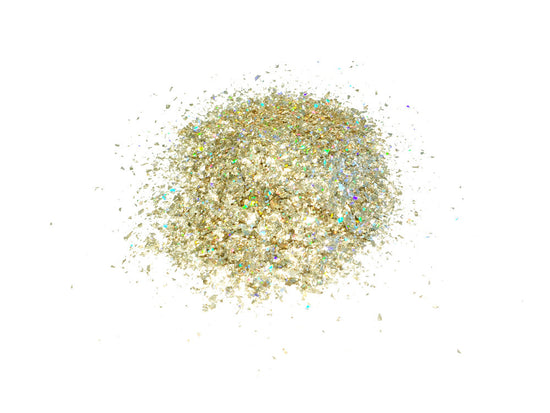 Holographic Pale Gold Tiny Shards, Solvent Resistant Glitter