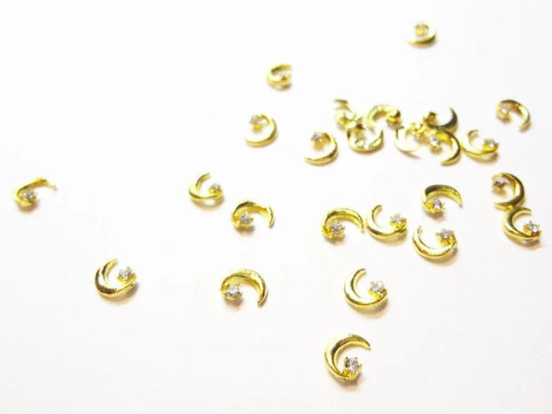 6x5mm 3D Gold Crescent Moon with Crystal Star