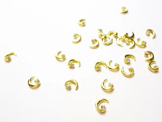 6x5mm 3D Gold Crescent Moon with Crystal Star
