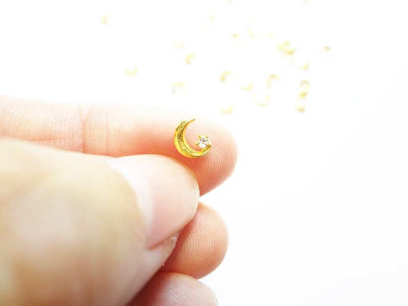 6x5mm 3D Gold Crescent Moon with Crystal Star
