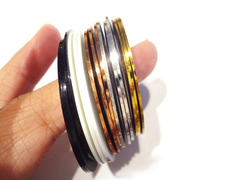 Black, White, Gold, Silver, or Bronze Nail Tape, 1mm