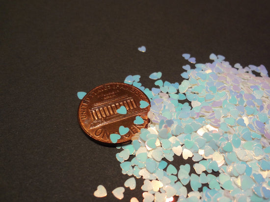 Iridescent White-Blue Heart Glitter, 2.5mm