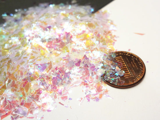 Iridescent Clear Pink Tint Mylar Flakes