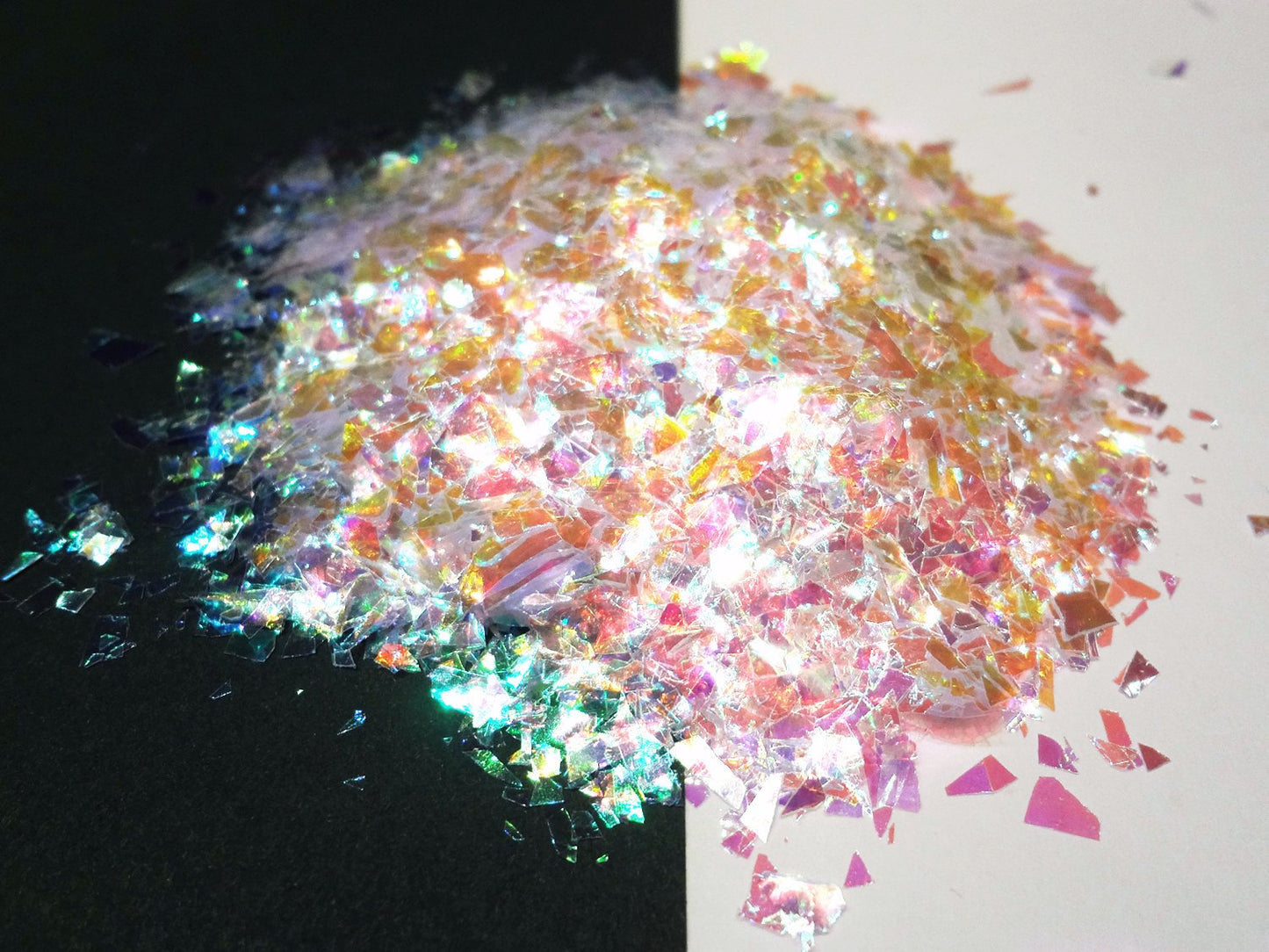 Iridescent Clear Pink Tint Mylar Flakes