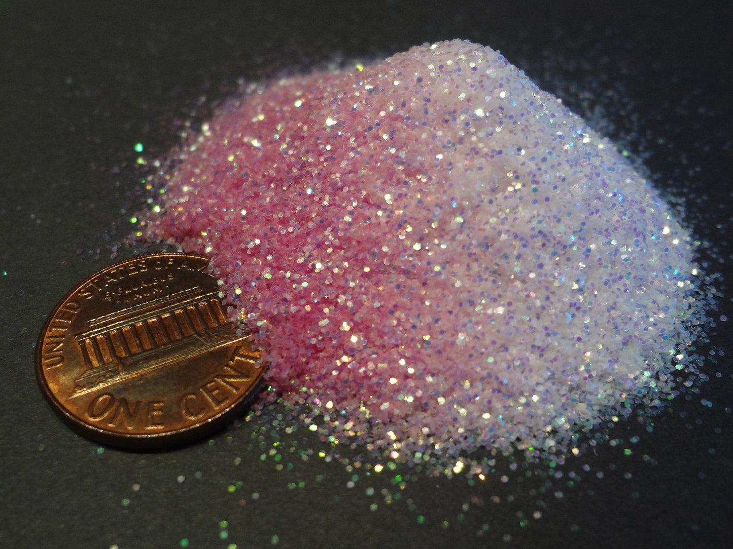 UV Activated Glitter, Iridescent to Jelly Pink, .015" Hex, 0.4mm, 1/64