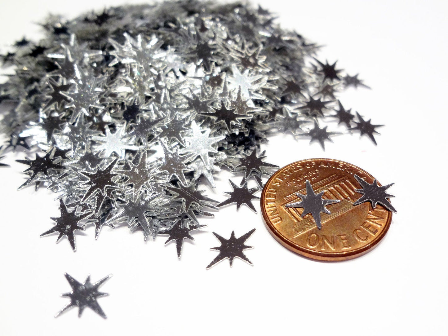 Shiny Silver Starburst Sequins, 9x8mm