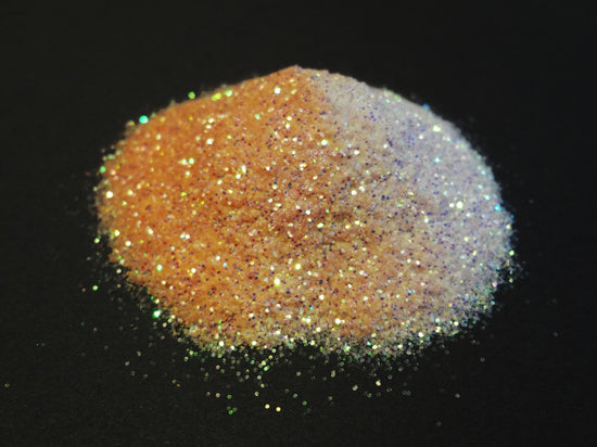 Load image into Gallery viewer, UV Activated Glitter, Iridescent to Orange Sherbet, .015&amp;quot; Hex, 0.4mm, 1/64
