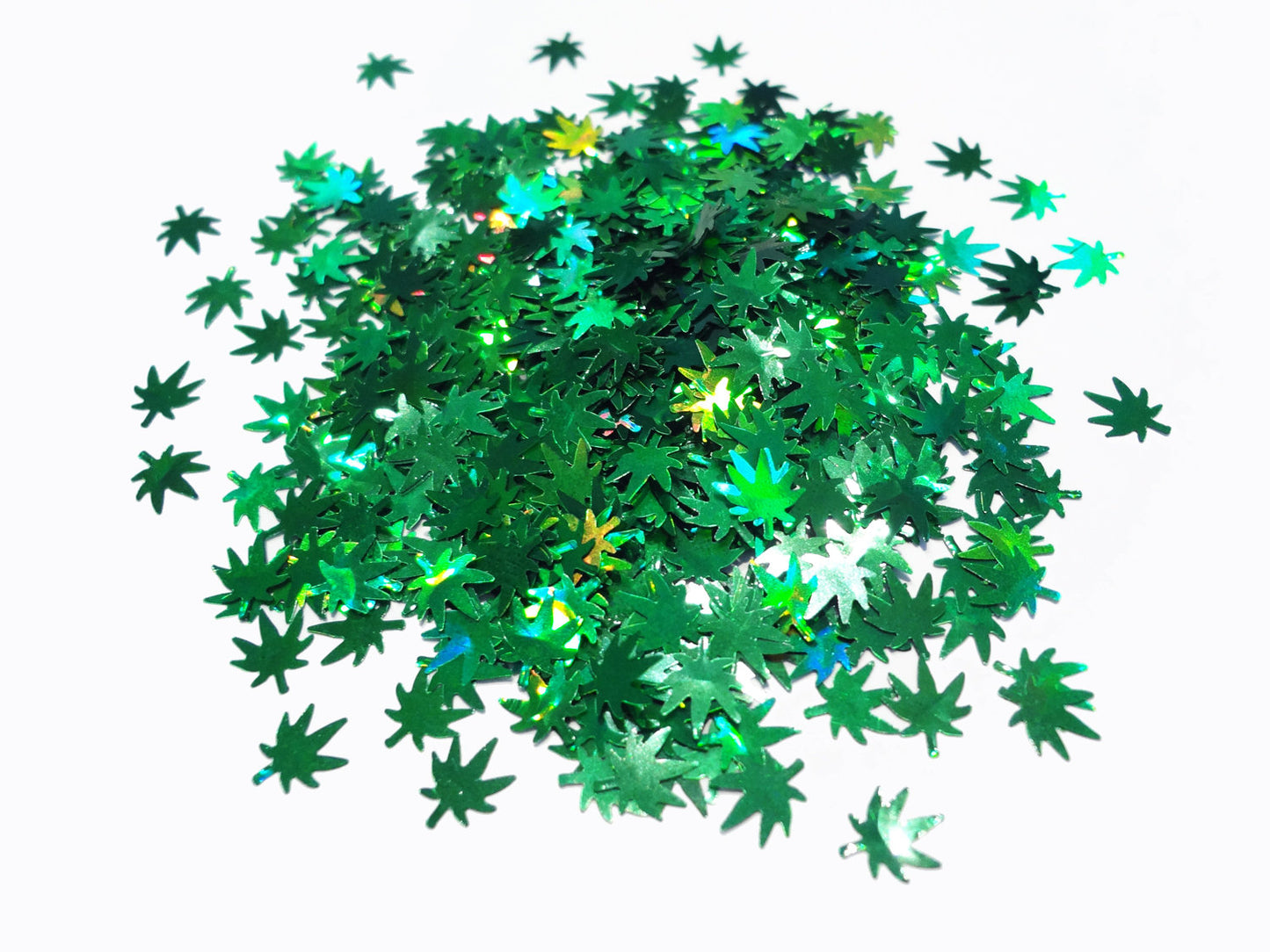 Holographic Green Hemp Leaf Glitter, 6mm