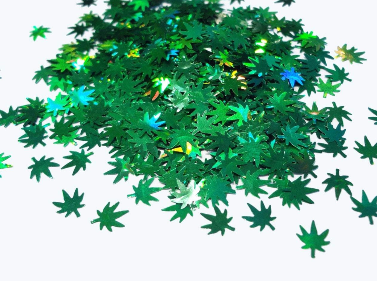 Holographic Green Hemp Leaf Glitter, 6mm