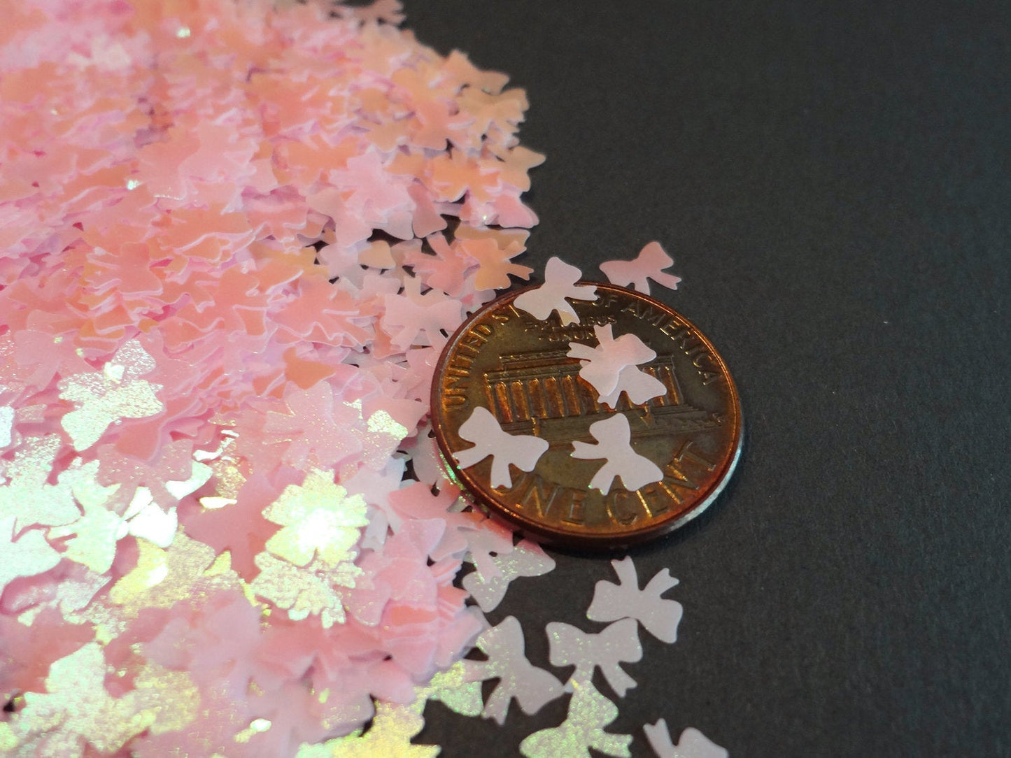 Iridescent Peach Pink Ribbon Glitter, 5x4mm