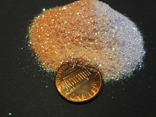 Load image into Gallery viewer, UV Activated Glitter, Iridescent to Orange Sherbet, .015&amp;quot; Hex, 0.4mm, 1/64
