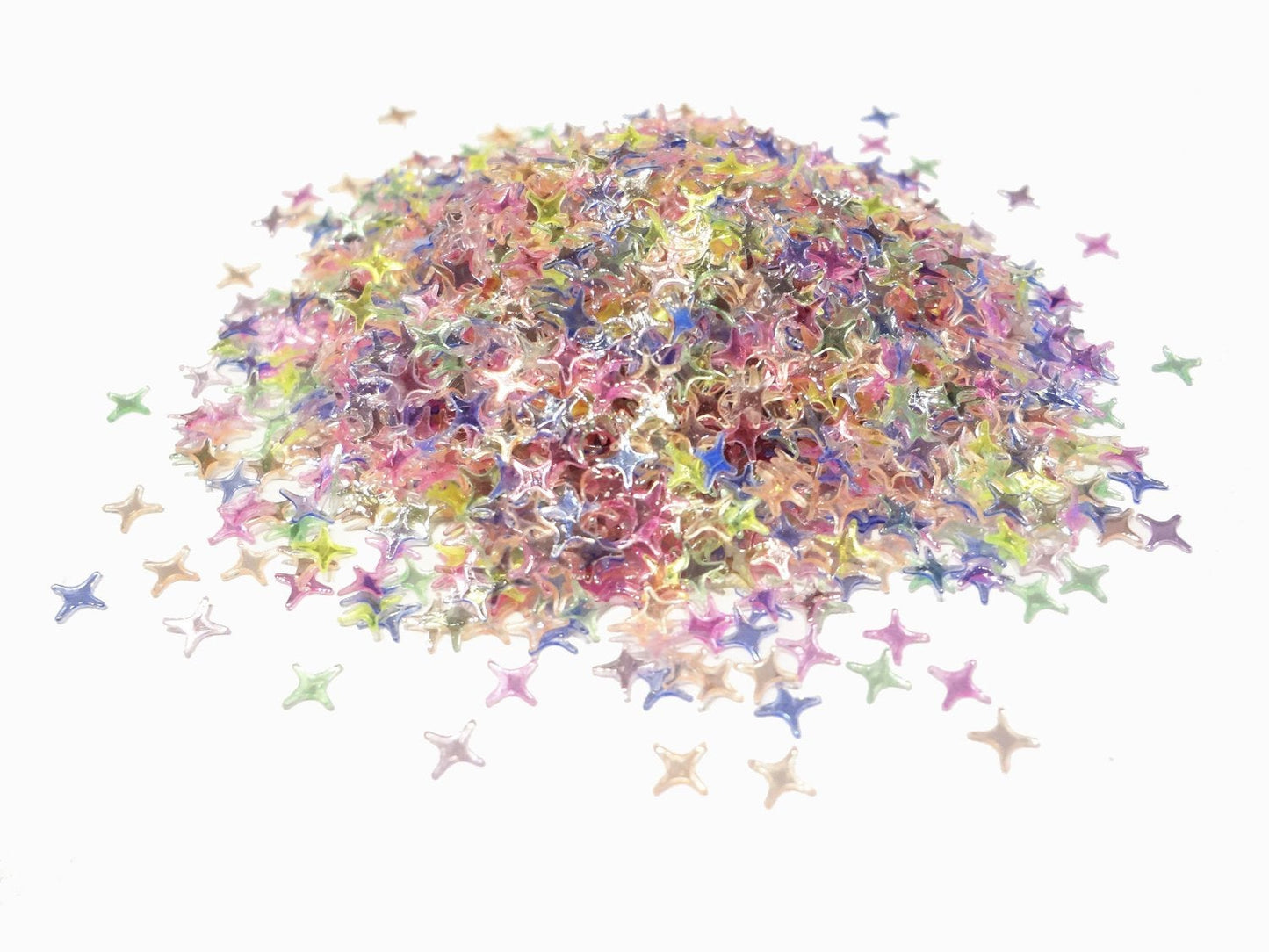 Translucent Pastel Rainbow Four Point Star Sequins, 4mm