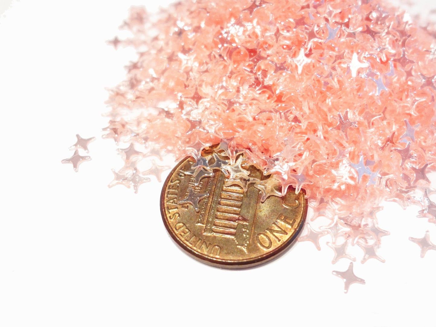 Translucent Apricot Pink Four Point Stars Sequins, 4mm