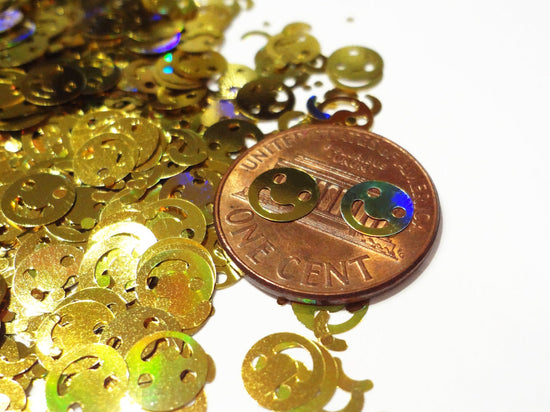 Holographic Gold Smiley Face Glitter, 6mm