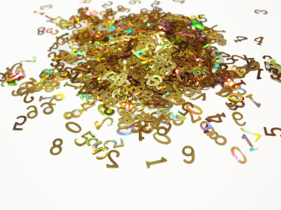 Holographic Gold Numbers Glitter, 5mm