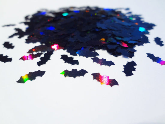 Holographic Black Chubby Bat Glitter, 10x4mm