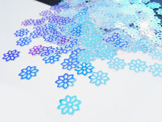White-Blue Iridescent Snowflake Flower Sequins, 9mm
