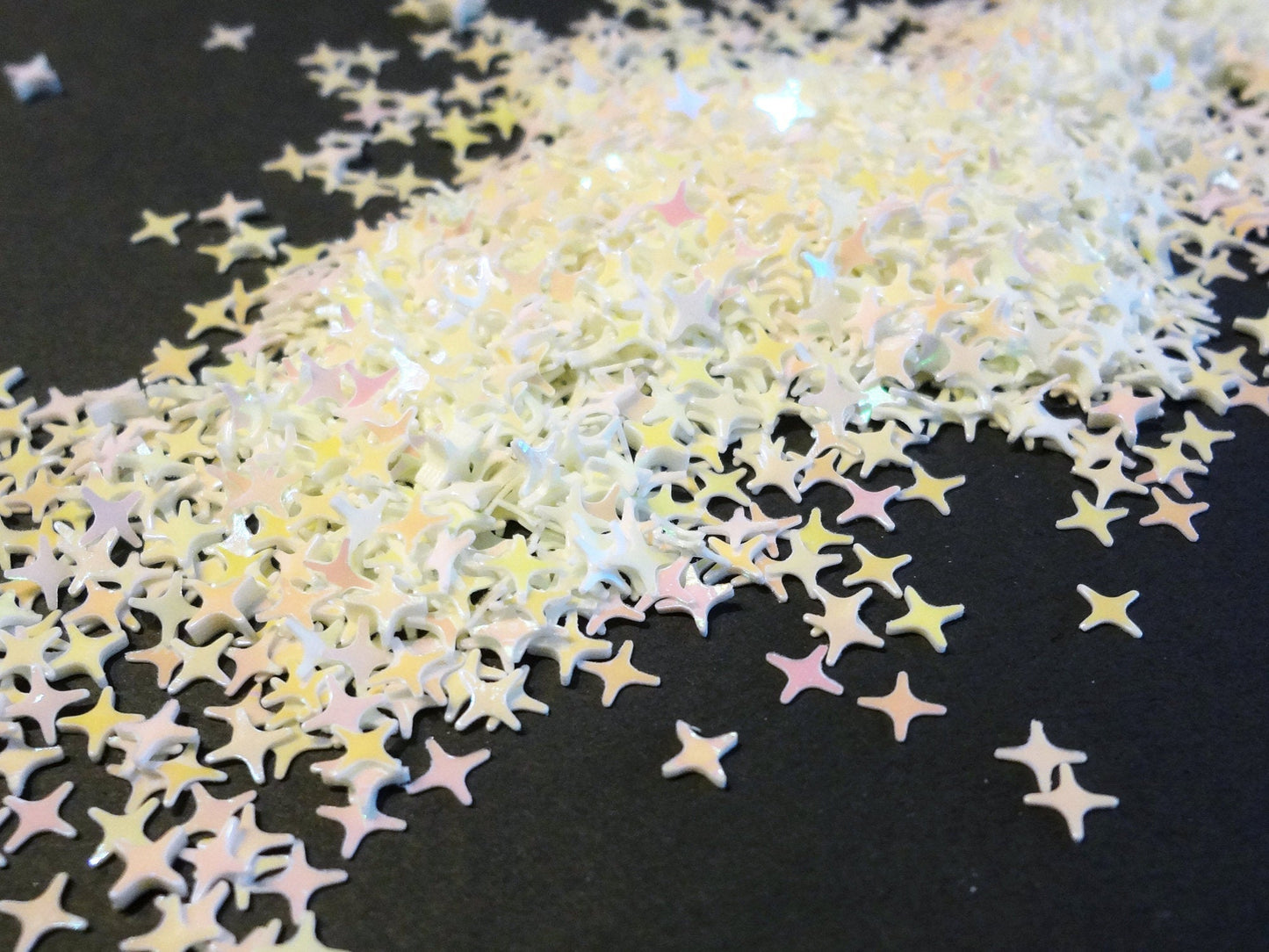 Iridescent Cream White Four Point Stars Sequins, 4mm Star