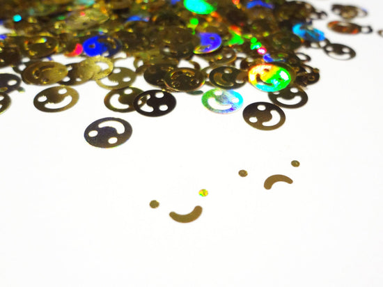 Holographic Gold Smiley Face Glitter, 6mm