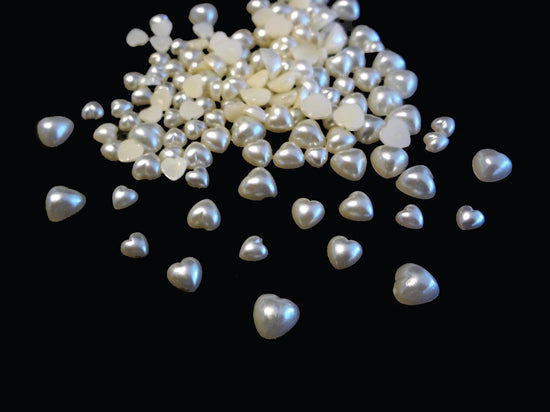 4mm, 5mm, 6mm White Pearl Heart Flatbacks