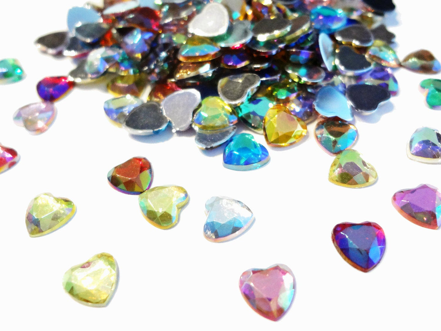 Iridescent Heart Flatback Rhinestones Mix