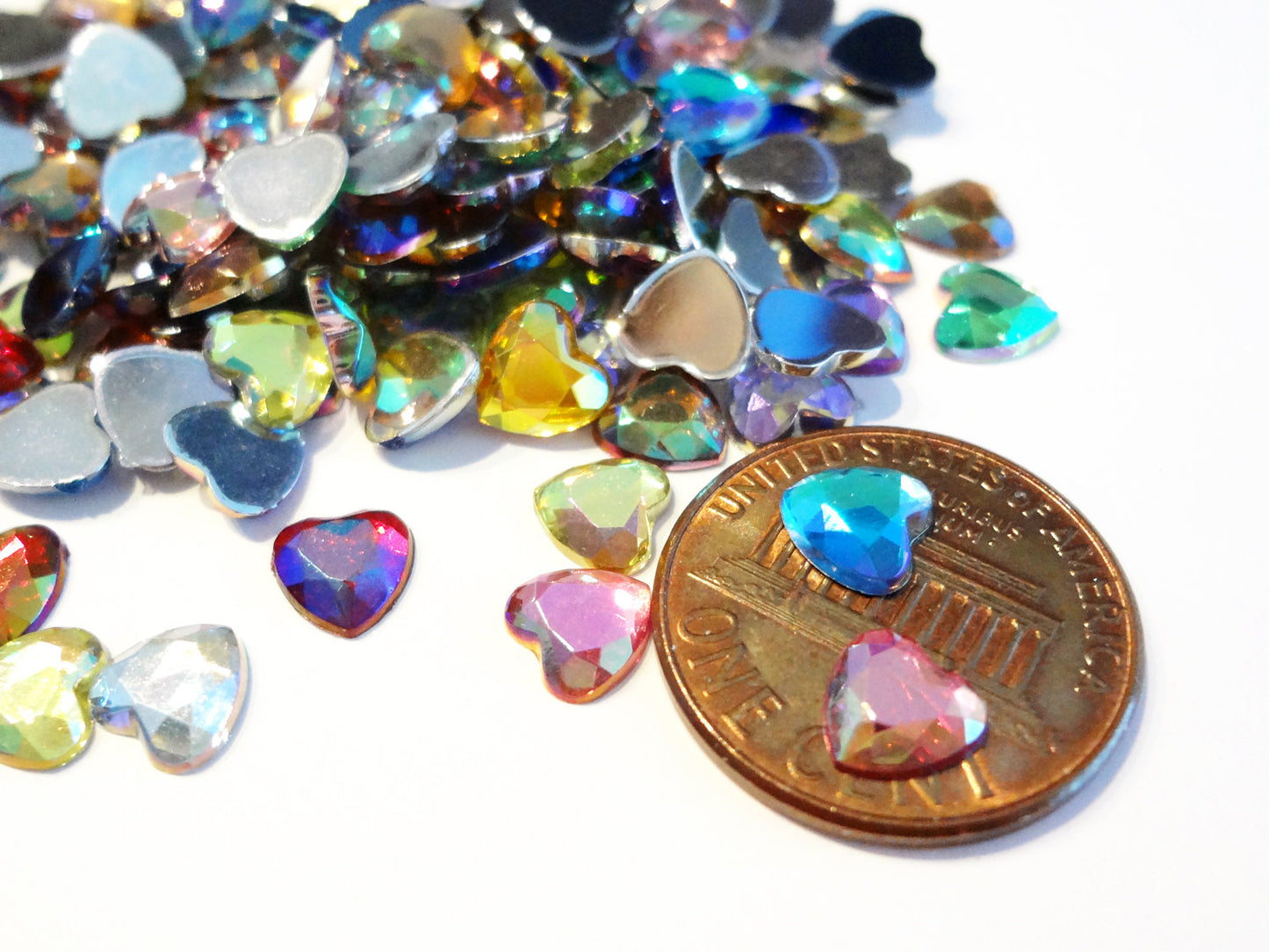 Iridescent Heart Flatback Rhinestones Mix