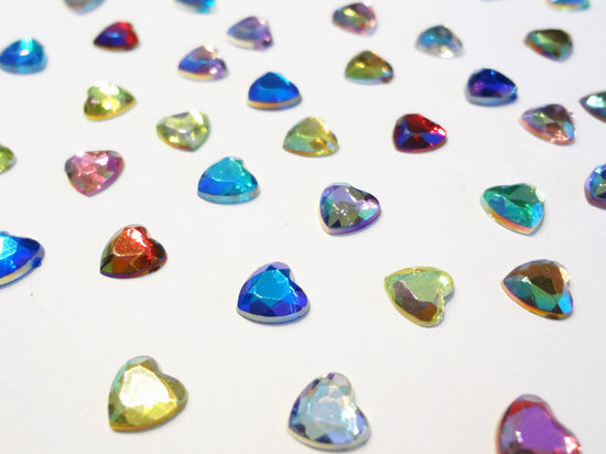 Iridescent Heart Flatback Rhinestones Mix