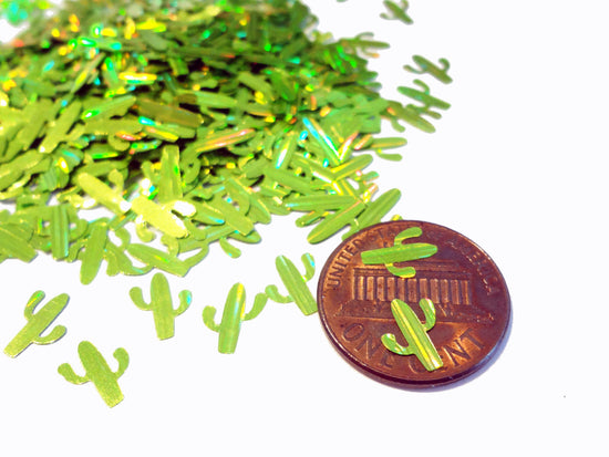 Holographic Lime Green Stripe Cactus Glitter, 8x6mm