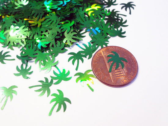 Holographic Green Palm Tree Glitter, 10x8mm