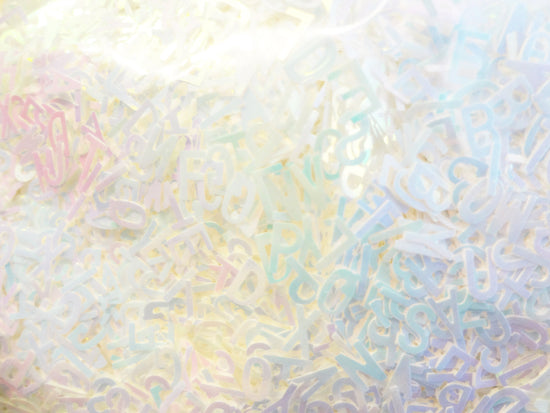 Iridescent White-Blue Alphabet Glitter, 5mm, IMPERFECT, Solvent Resistant Glitter