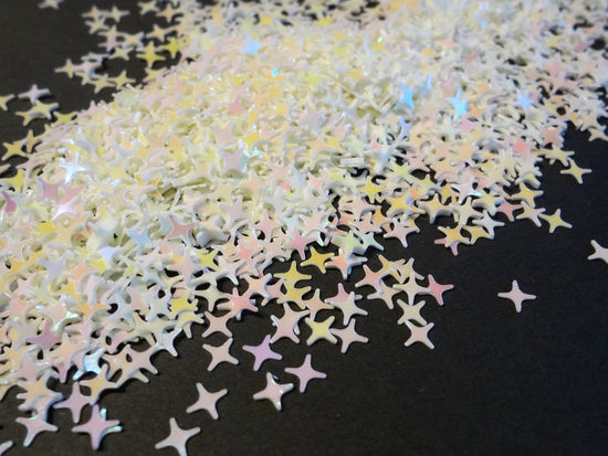 Iridescent Cream White Four Point Stars Sequins, 4mm Star