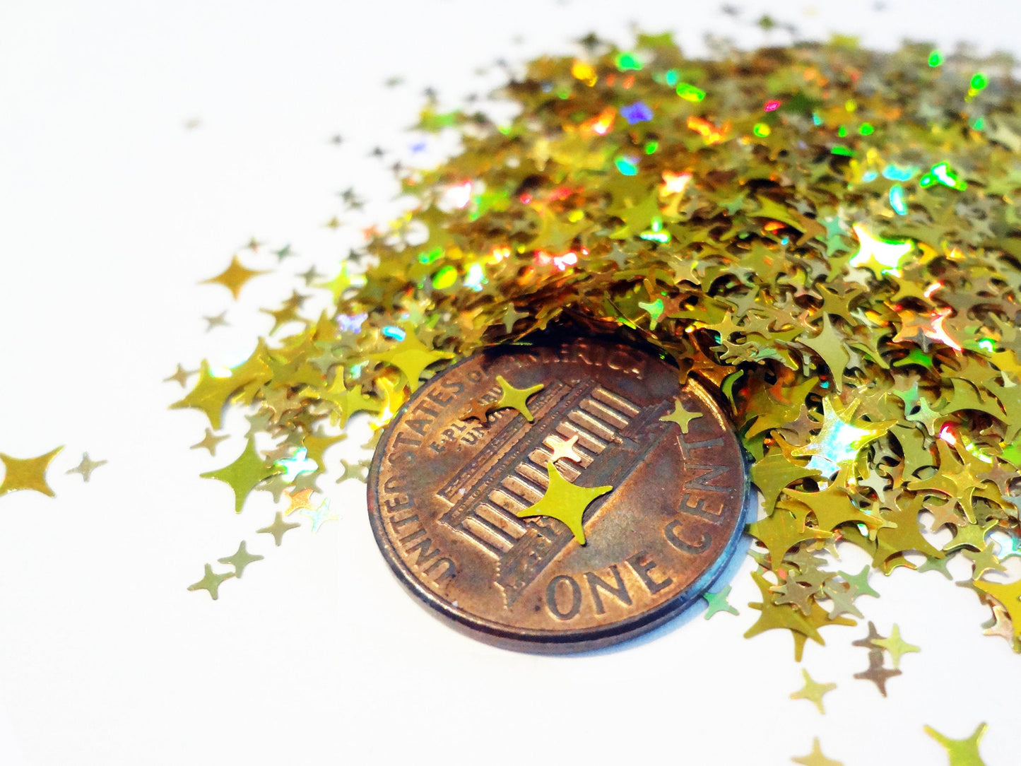 Holographic Gold Four Point Stars Glitter, 2mm, 4mm and 5mm mix, Solvent Resistant Glitter
