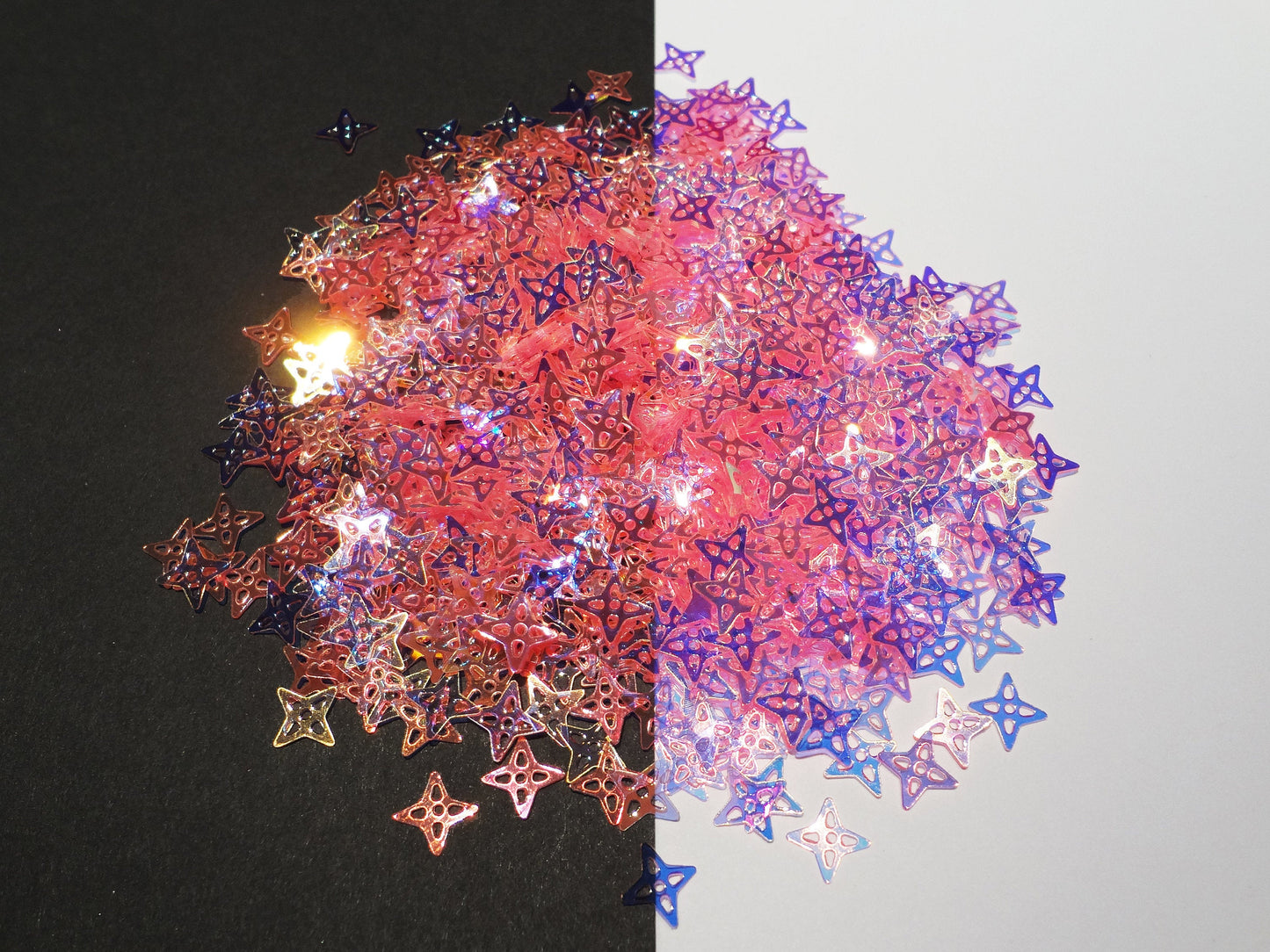 Load image into Gallery viewer, Translucent Iridescent Neon Pink Four Point Crystal Star Sequins, 8mm
