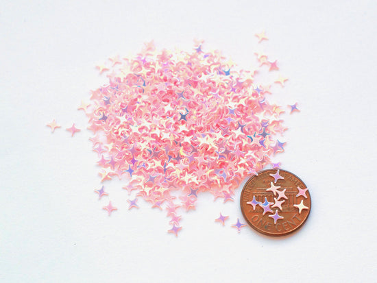 Iridescent Pastel Pink Four Point Stars Sequins, 4mm
