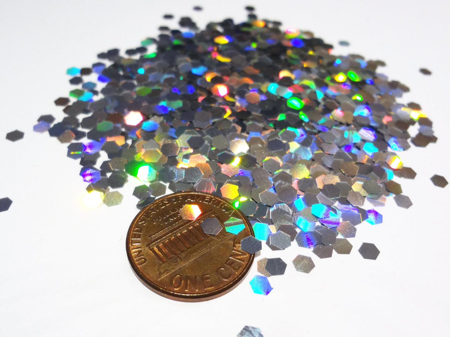 Holographic Laser Silver Loose Large Glitter, .125" Hex, 3mm, 1/8