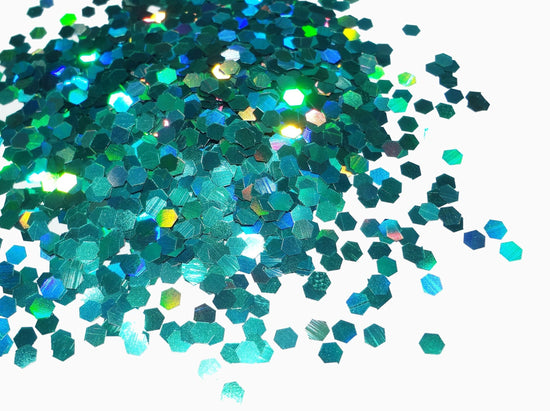 Load image into Gallery viewer, Holographic Laser Turquoise Loose Large Glitter, .125&amp;quot; Hex, 3mm, 1/8
