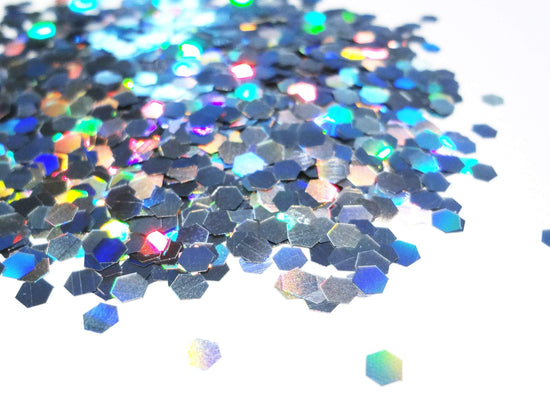 Holographic Laser Silver Loose Large Glitter, .125" Hex, 3mm, 1/8