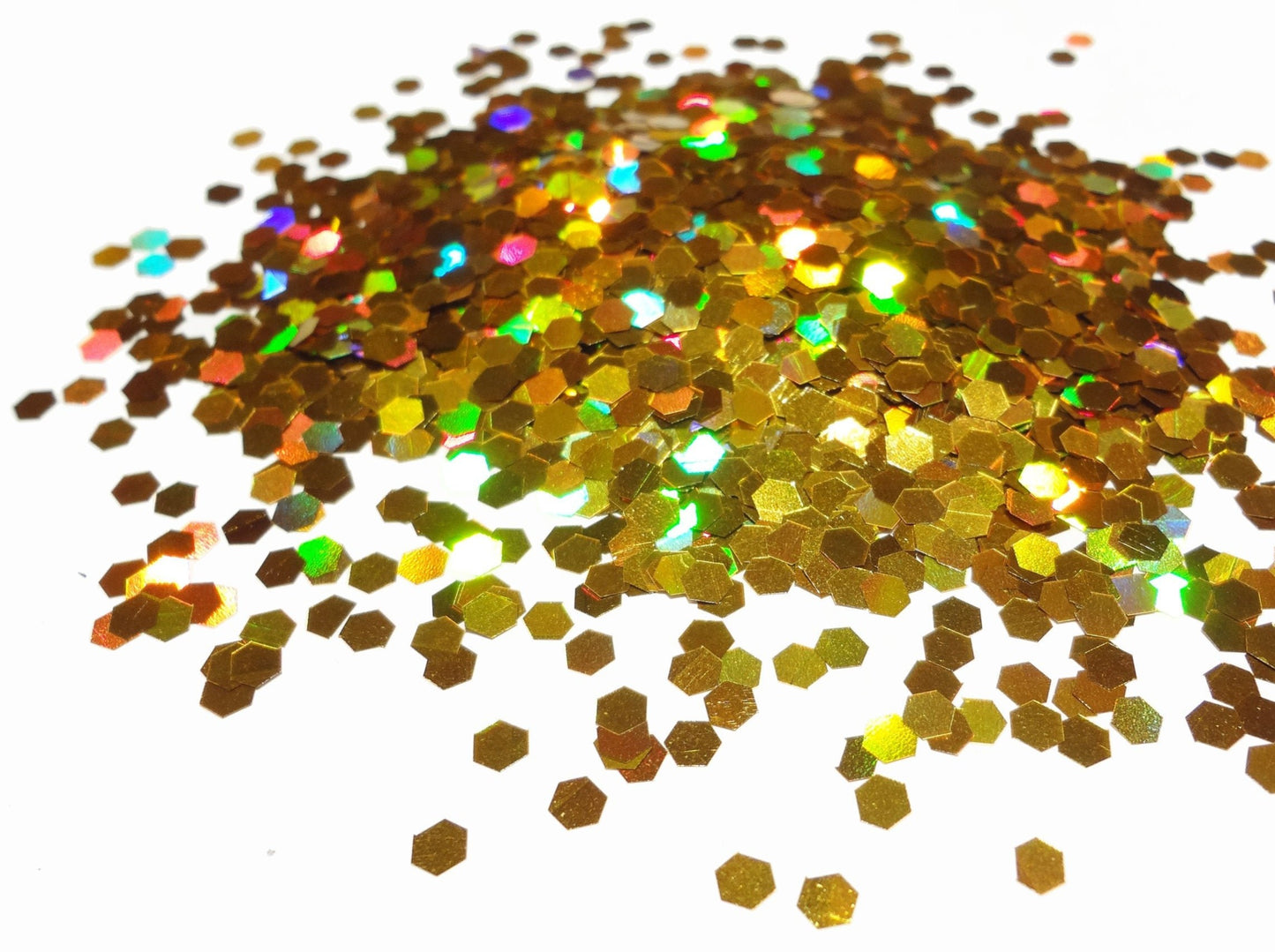 Holographic Laser Gold Loose Large Glitter, .125" Hex, 3mm, 1/8