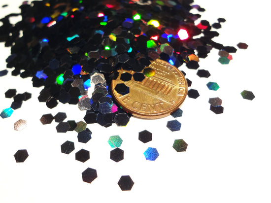 Holographic Laser Black Loose Large Glitter, .125" Hex, 3mm, 1/8