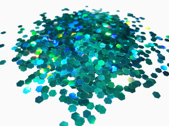 Holographic Laser Turquoise Loose Large Glitter, .125" Hex, 3mm, 1/8