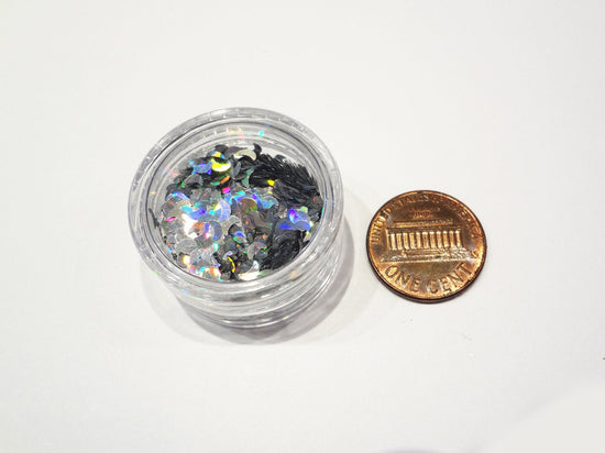 Charcoal Black Heart Glitter, 3mm, Solvent Resistant Glitter