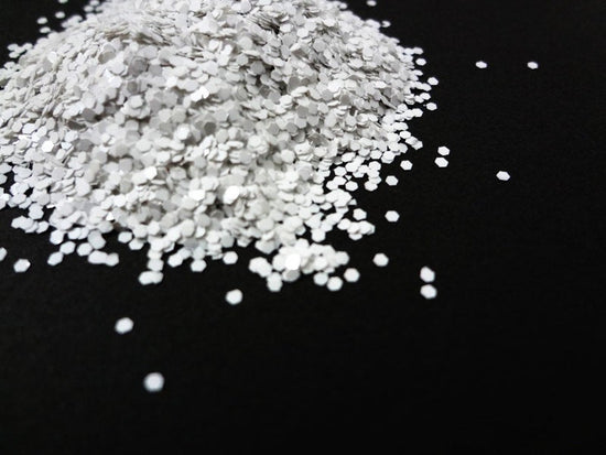 Snow White Loose Glitter, .040" Hex, 1mm, 1/24 Solvent Resistant Glitter