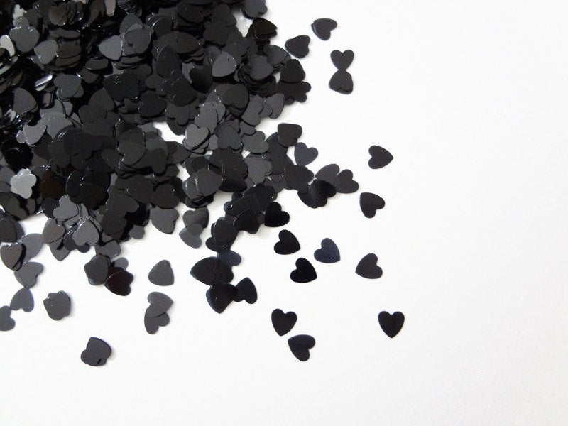 Load image into Gallery viewer, Charcoal Black Heart Glitter, 3mm, Solvent Resistant Glitter
