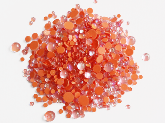 Iridescent Orange Glass Bubble Effect Flatbacks, 1mm to 5mm Mixed Sizes