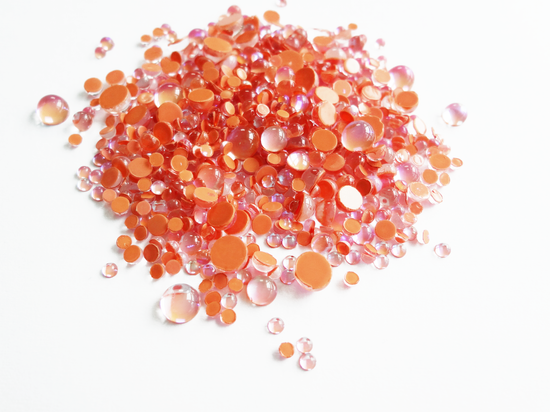 Iridescent Orange Glass Bubble Effect Flatbacks, 1mm to 5mm Mixed Sizes