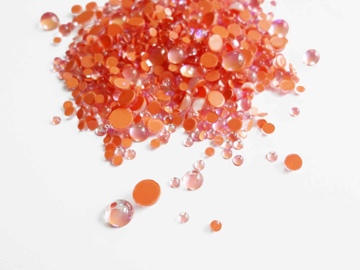 Iridescent Orange Glass Bubble Effect Flatbacks, 1mm to 5mm Mixed Sizes