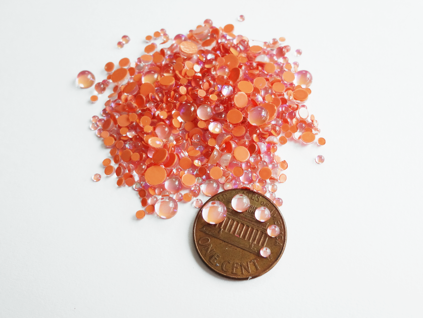 Iridescent Orange Glass Bubble Effect Flatbacks, 1mm to 5mm Mixed Sizes