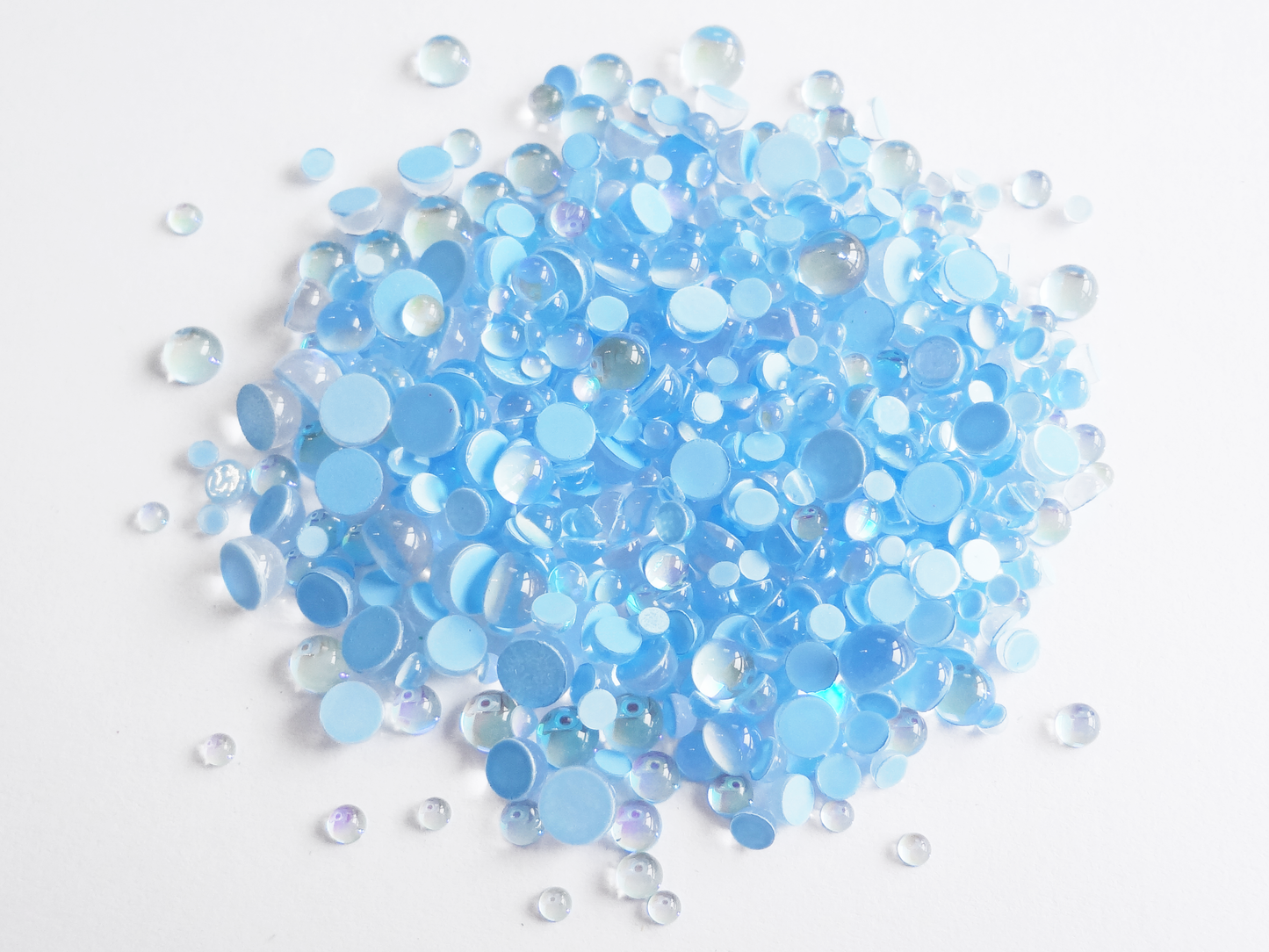 Iridescent Light Blue Glass Bubble Effect Flatbacks, 1mm to 5mm Mixed Sizes